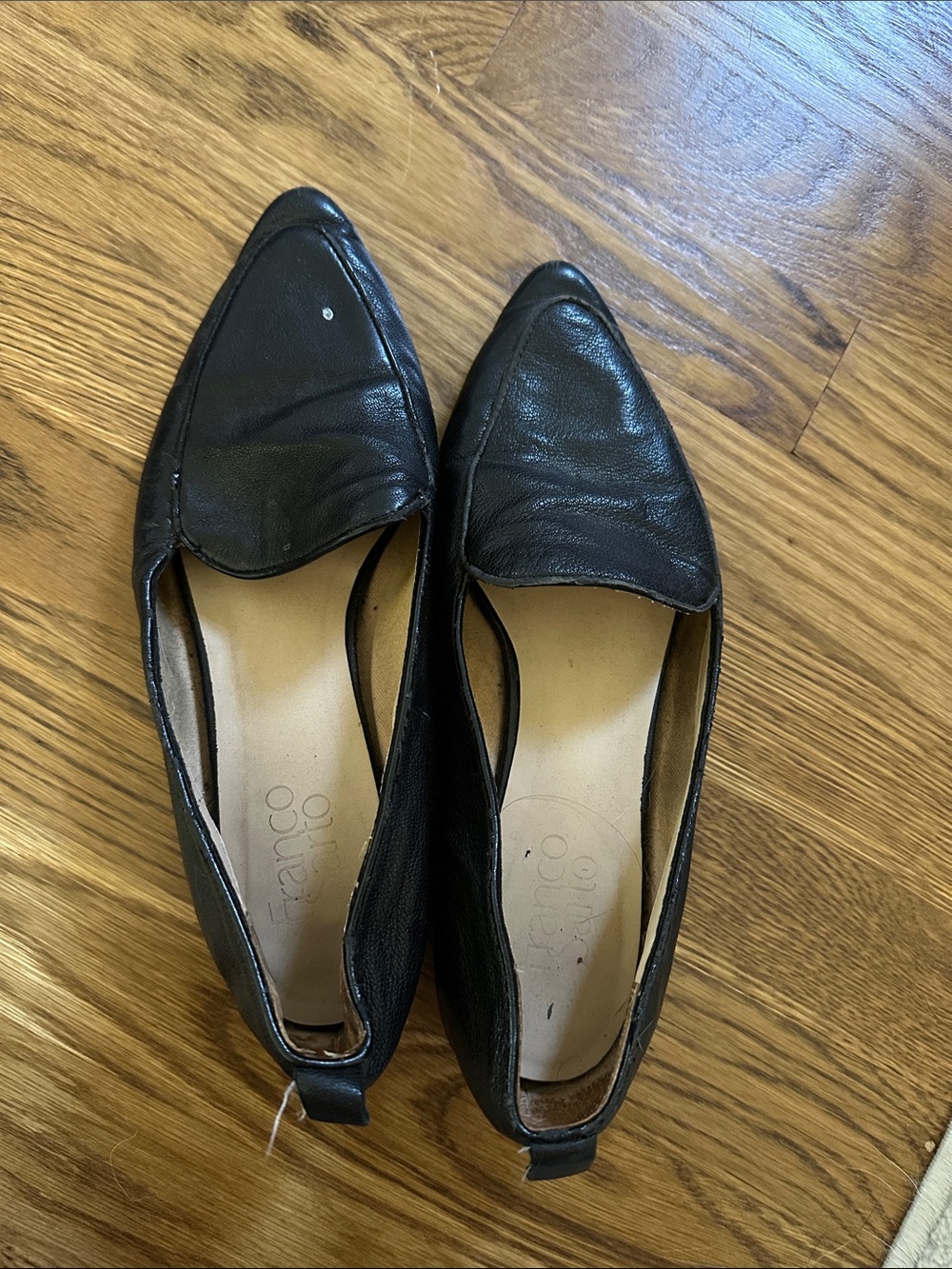 Franco Sarto Black Pointed Leather Slip-On Flats